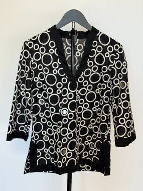 Black White Circle Print Sheer Tunic Blouse